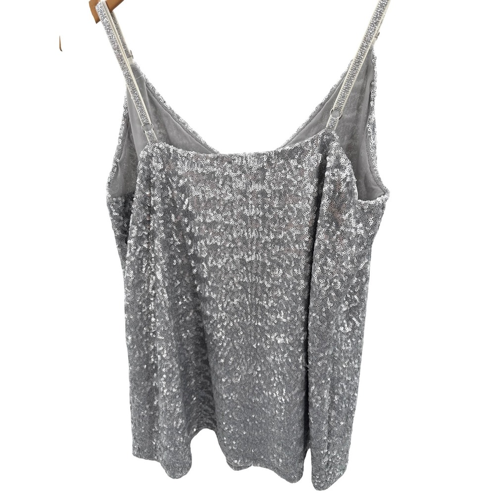 Boston Proper Sequin Cami Top Large Silver Sparkle Holiday Party Adjustable - Picture 5 of 6